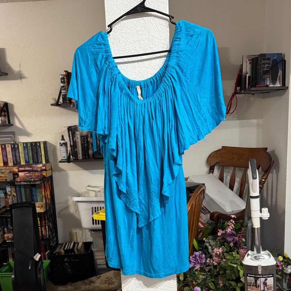 Elan Turquoise Ruffle Blouse